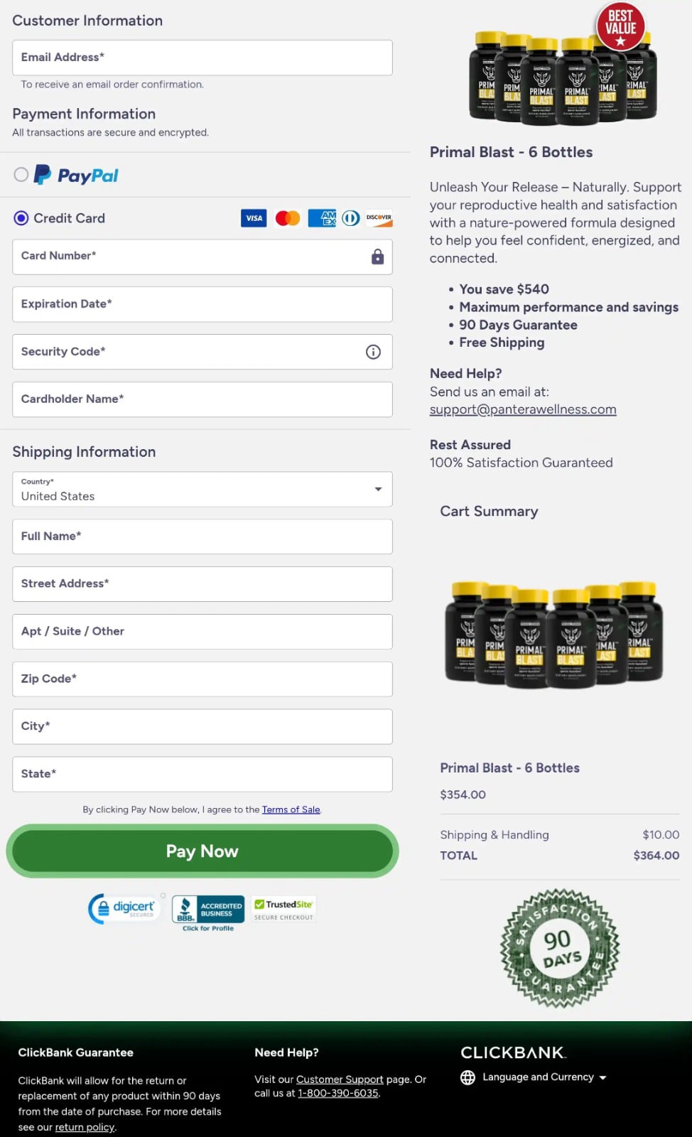 Primal Blast  Checkout Page